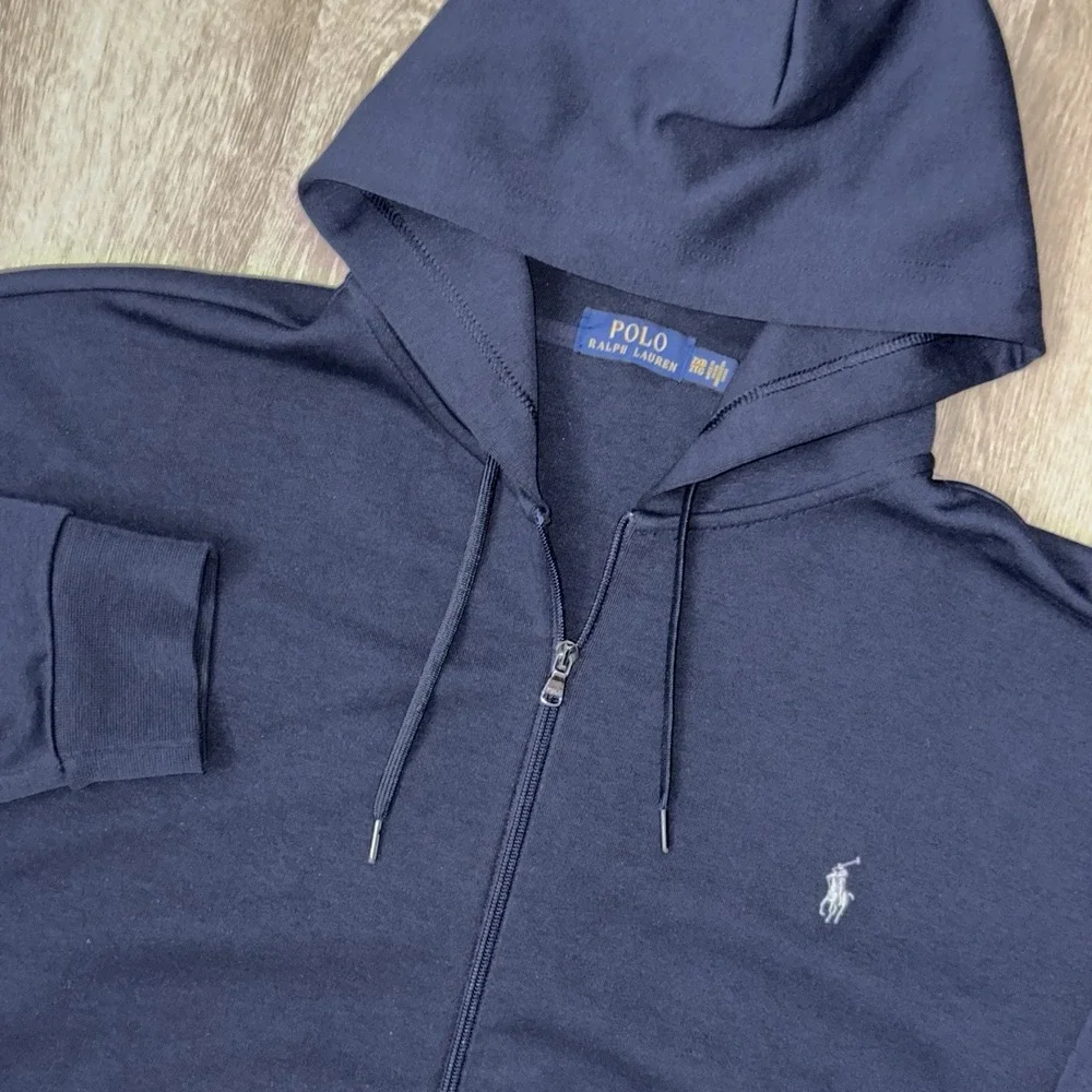 Polo Ralph Lauren Double Knit Full Zip Hoodie Men's 2XB Navy Blue Performance
